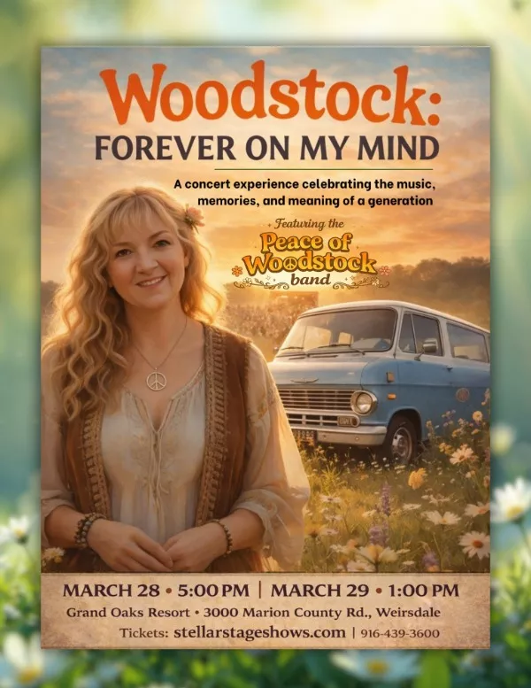 Get information & buy tickets toWoodstock: Forever On My Mind  on Mar 28, 17:00 @The Grand Oaks Resort-West Gallery | Grand Oaks Resort