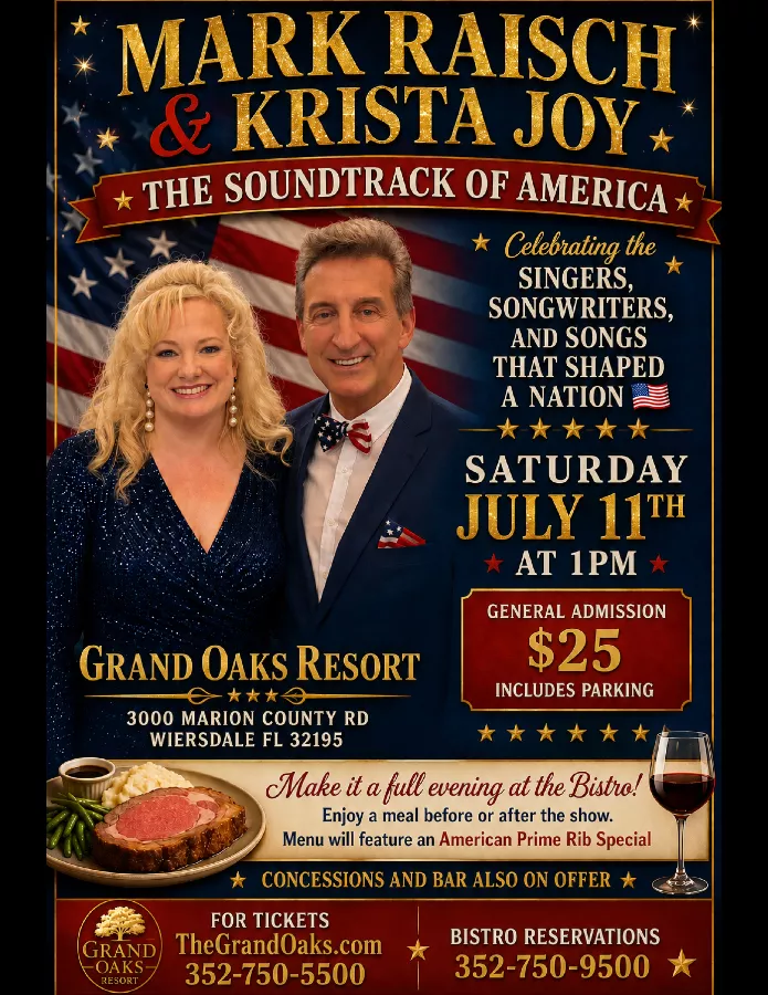 Get Information and buy tickets to Mark Raisch & Krista Joy, The Soundtrack of America, July 11, 1PM  on Grand Oaks Resort