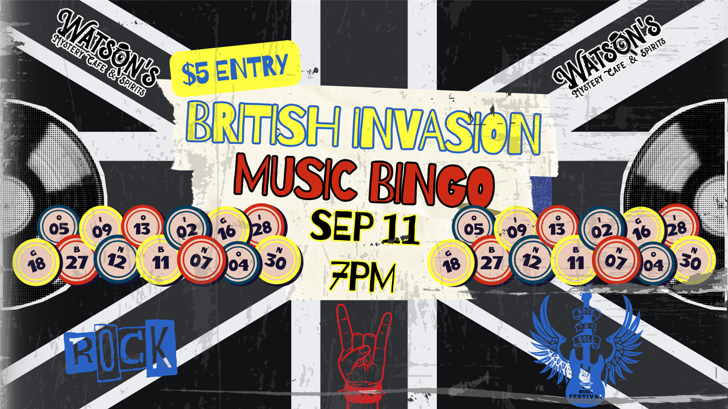 British Invasion Music Bingo! $5 Entry-Prizes for Winners image