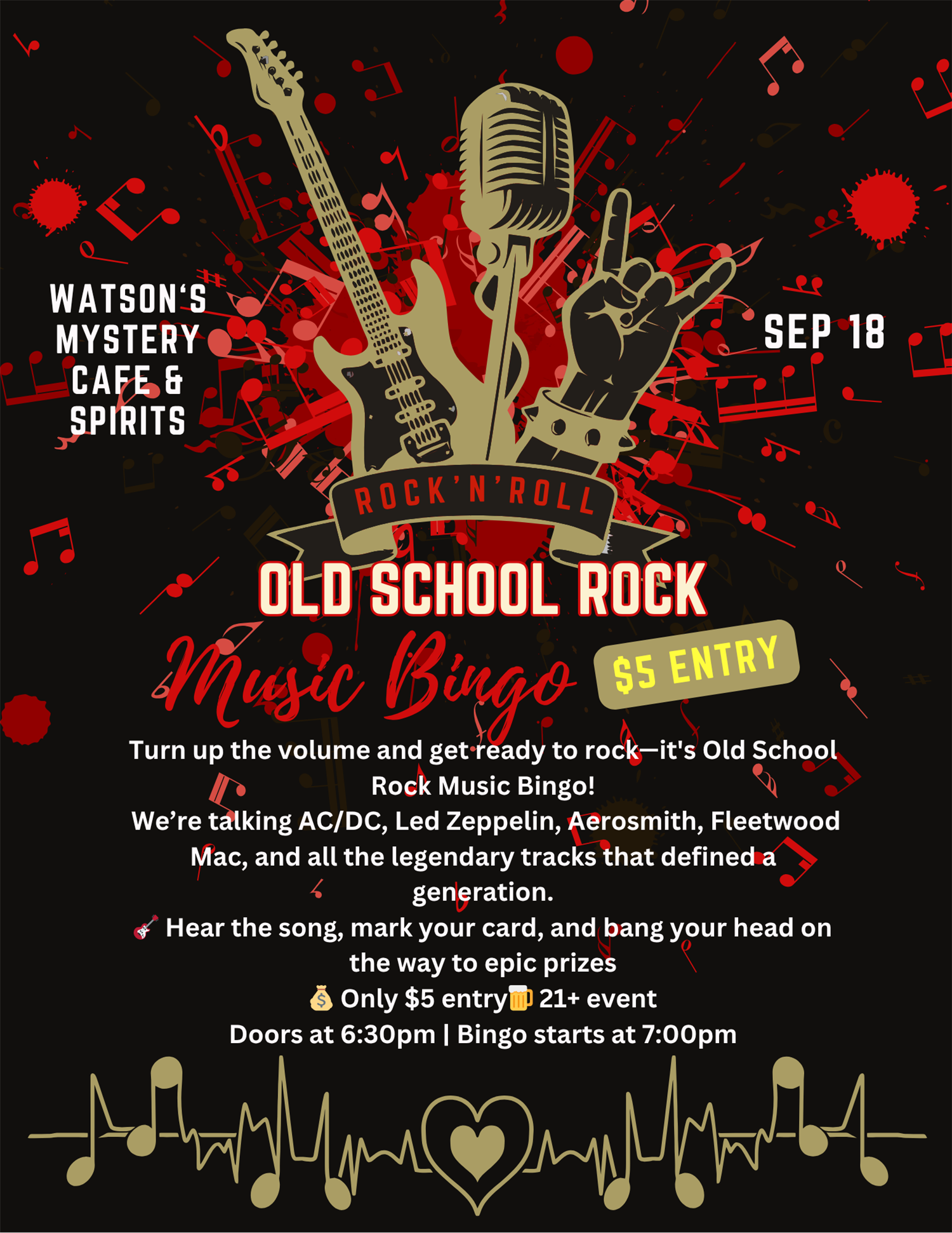 Old School Rock Music Bingo! $5 Entry-Prizes for Winners image