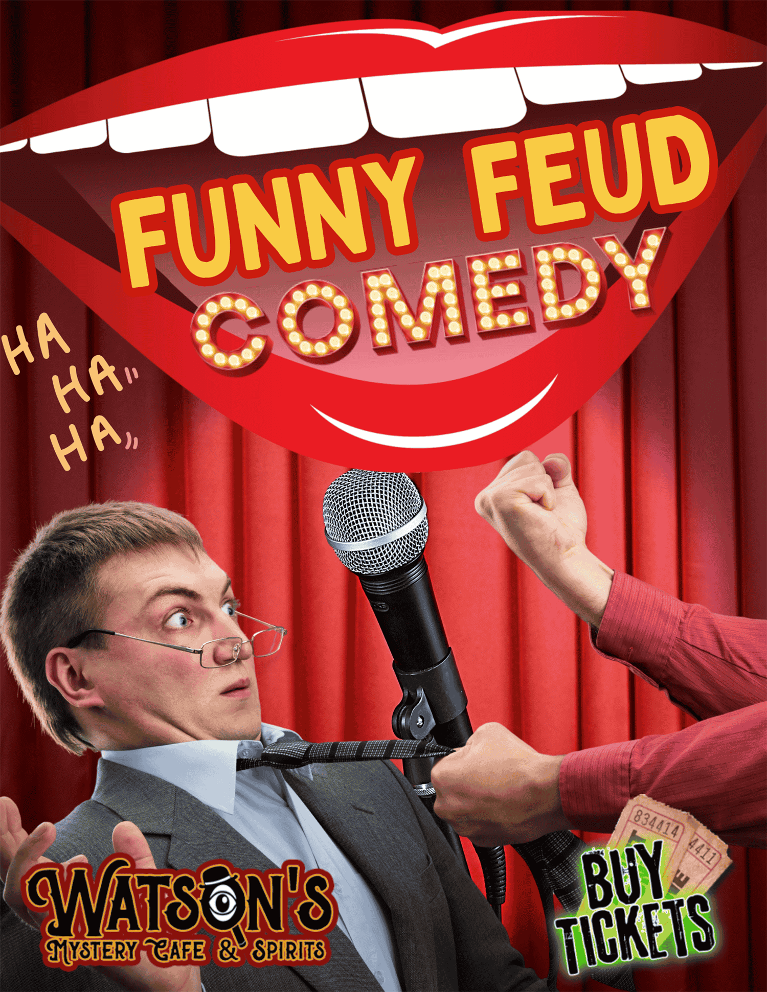 Get information & buy tickets toWatson's Live! Funny Feud Adult Comedy Show (Rated R)  on Oct 24, 20:00 @Watson's Mystery Cafe & Spirits | watsons