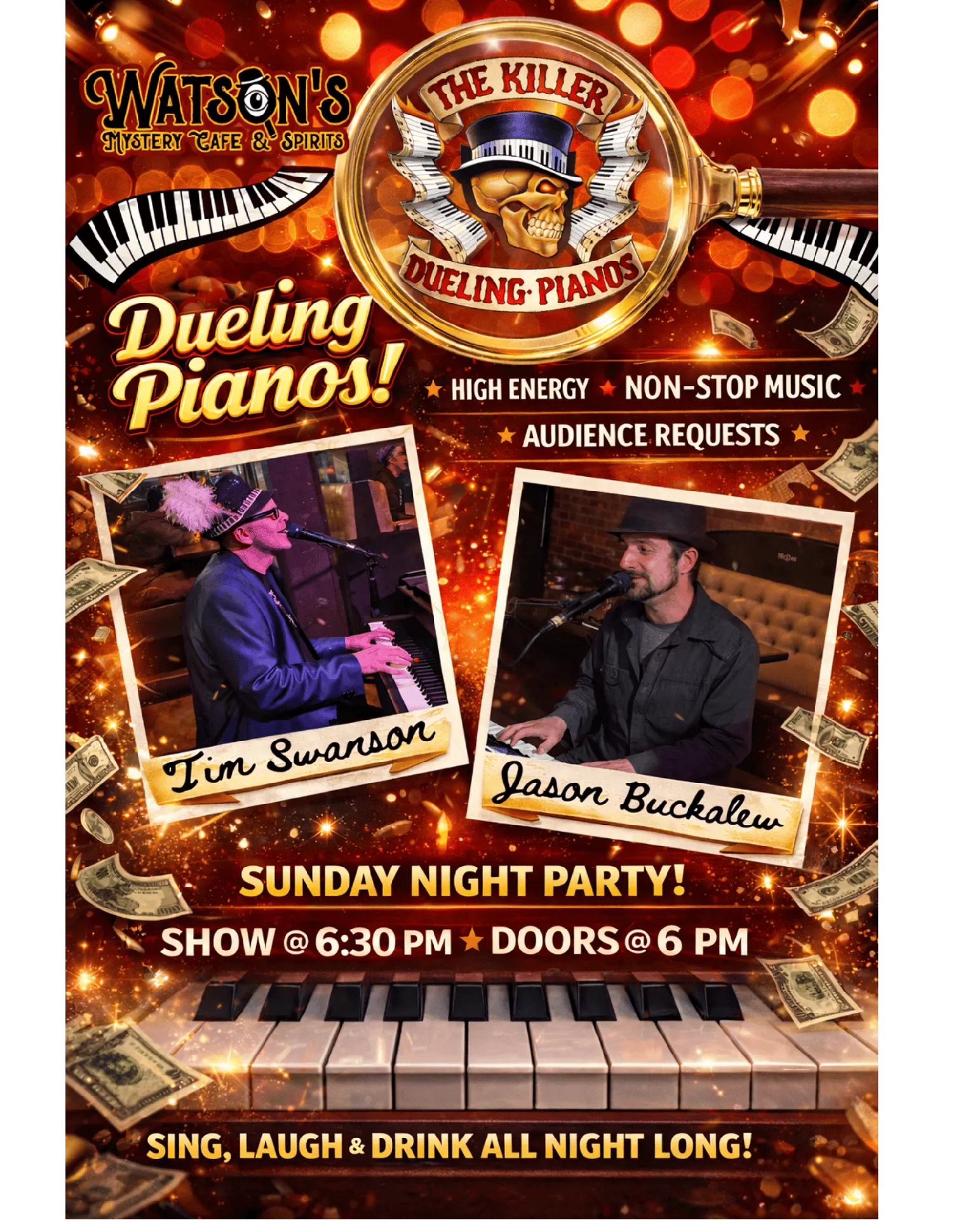Get information, pick a seat & buy tickets toIdaho Dueling Piano Show! (All Ages)  on Feb 22, 18:30 @Watson's Mystery Cafe & Spirits | watsons