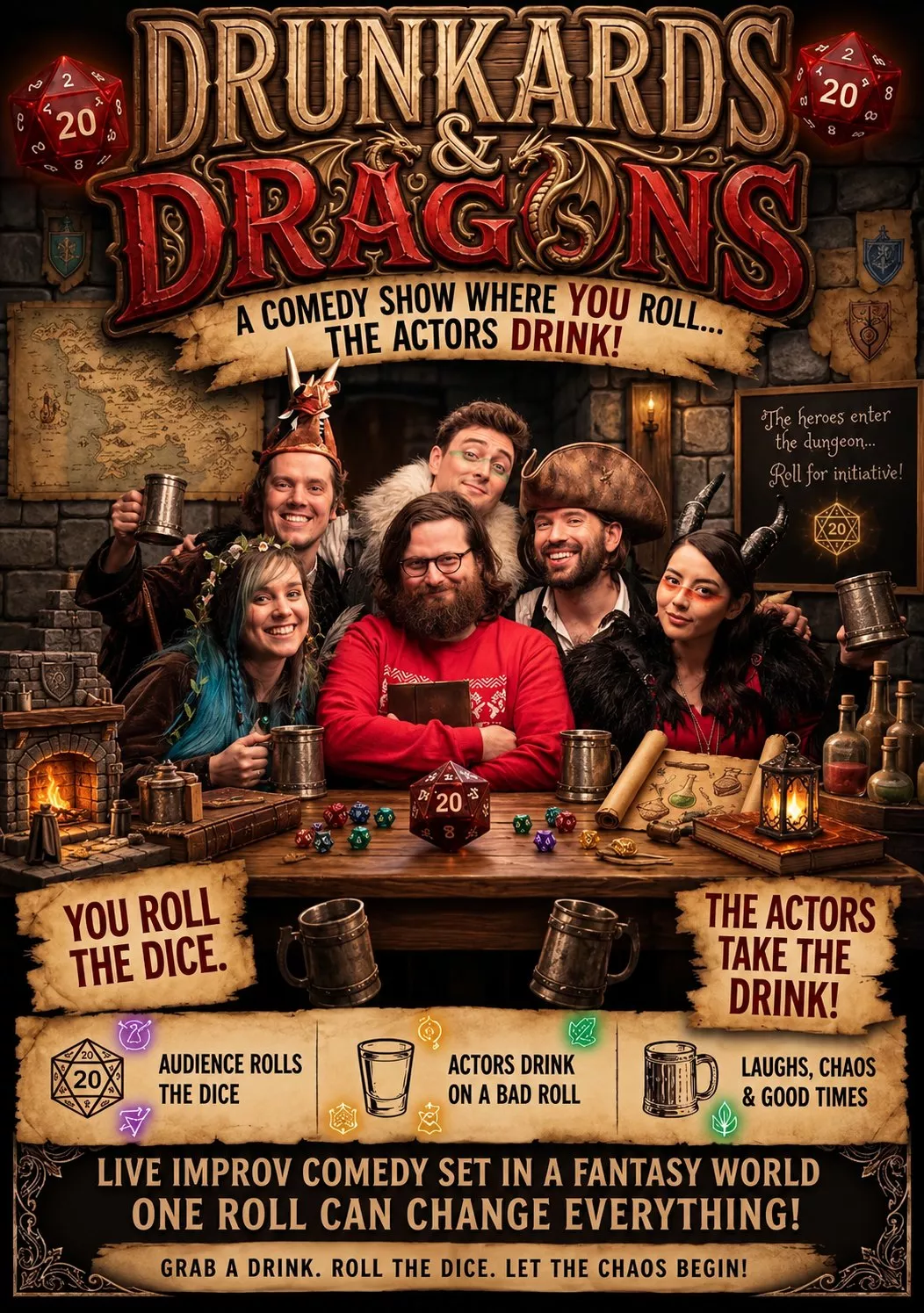 Get information & buy tickets toHow We Roll: Drunkards and Dragons Comedy Show (21+) A D&D Show on Oct 23, 20:00 @Watson's Mystery Cafe & Spirits