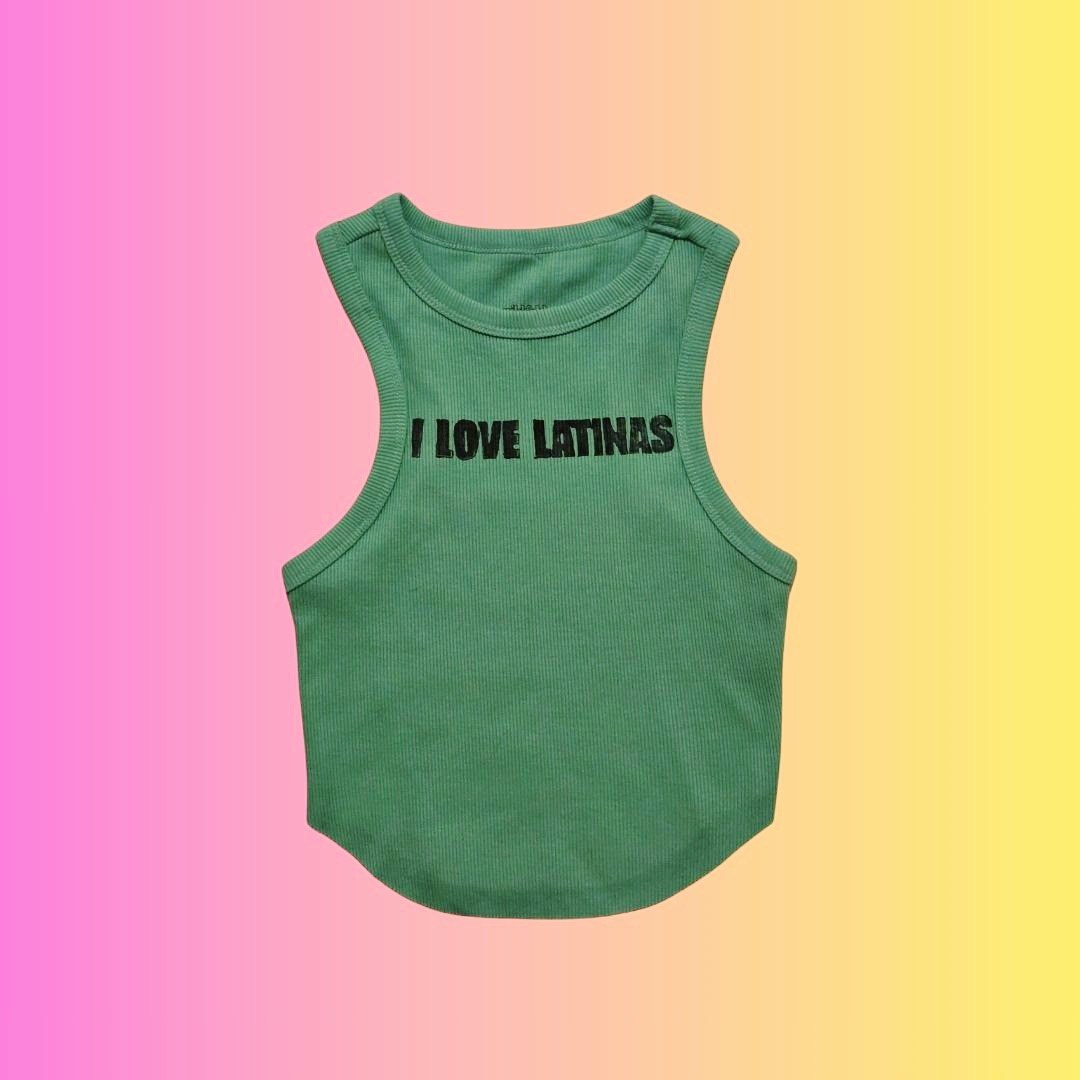 I LOVE LATINAS teal crop