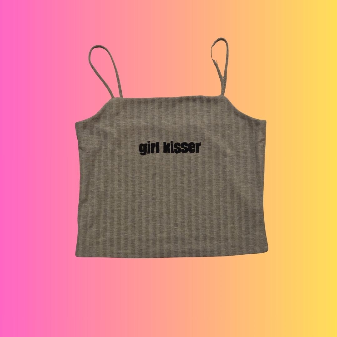 girl kisser gray spaghetti strap