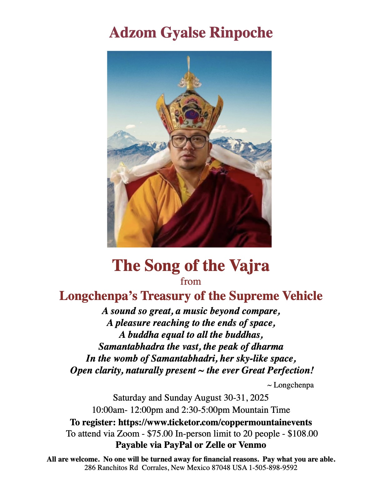 SONG OF THE VAJRA taught by Adzom Gyalse Rinpoche image