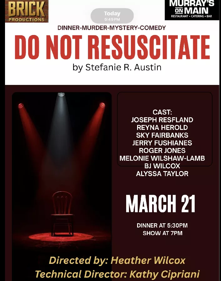 Get Information and buy tickets to Do Not Resuscitate by Stephanie Austin Dinner/Theatre-Murder/Mystery/Comedy on Brick Sip Haus