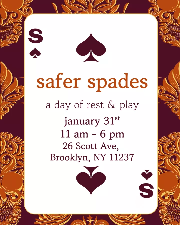 Get Information and buy tickets to Safer Spades + Grounding Chamber NYC A day of rest, grounding, and play on Rested Root