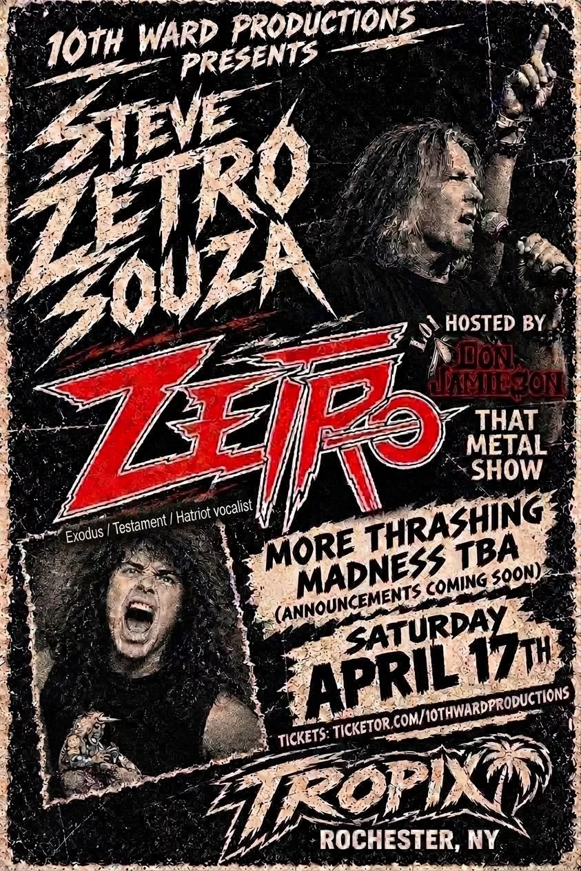 Get information & buy tickets toSteve "Zetro" Souza (Exodus/Testament) — Rochester  on Apr 17, 18:00 @Tropix | 10th Ward Productions