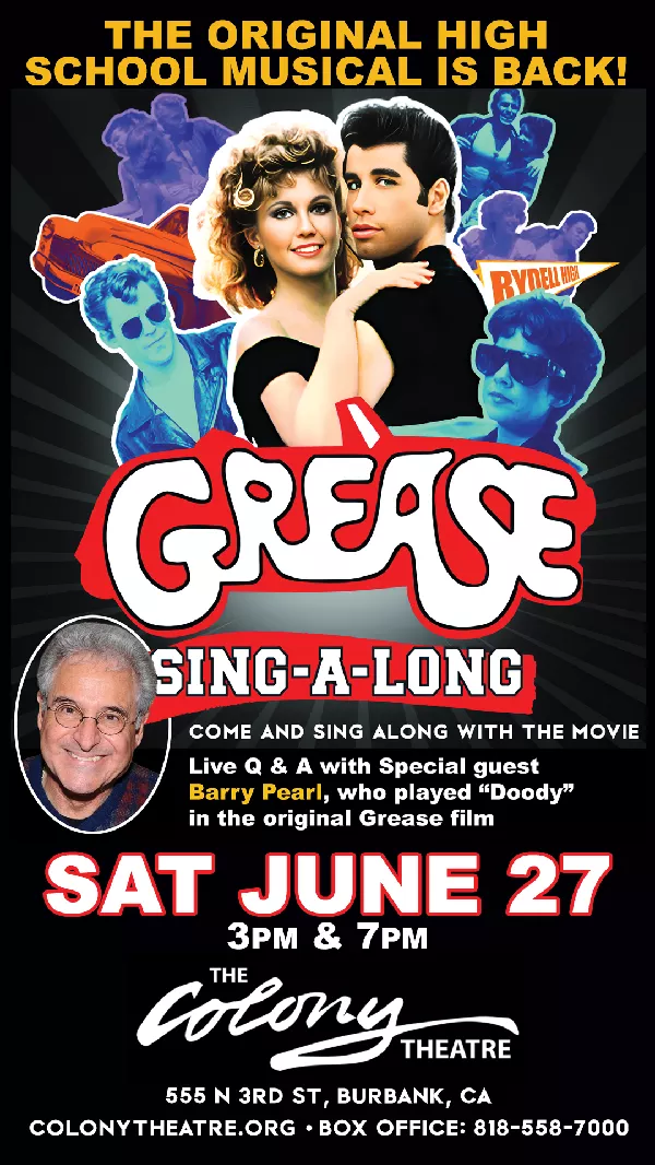 Get Information and buy tickets to Grease Movie Sing‑Along at The Colony Theatre Join us for a special Grease Sing‑Along hosted by Barry Pearl, “Doody” from the original film! on SingAlong Live!
