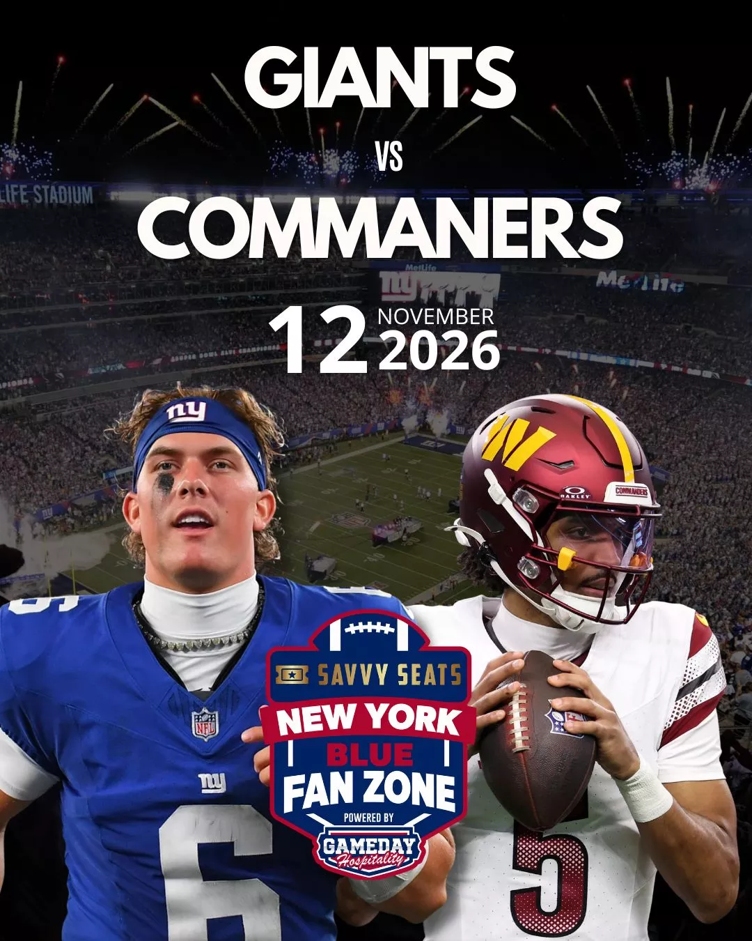 Get information & buy tickets toNew York Giants vs Washington Commanders Savvy Seats Blue Fan Zone on Nov 12, 17:00 @B Parking Deck | Savvy Seats Hospitality