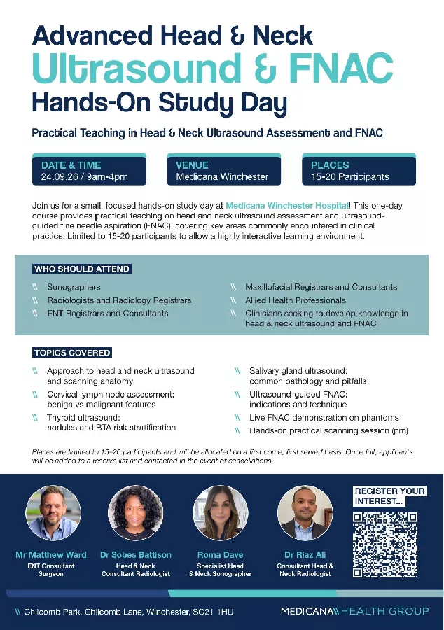 Get Information and buy tickets to Advanced Head & Neck Ultrasound & FNAC Hands-On Study Day  on South Coast Ultrasound