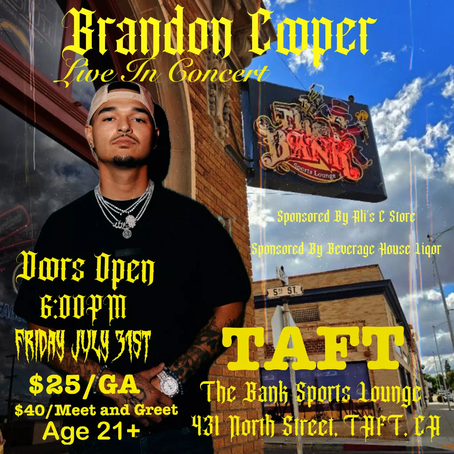 Obtenga información y compre entradas para Brandon Cooper Live In Concert Taft, Ca July 31st  on Jul 31, 18:00 @The Bank Sports Lounge | Papered Up Records