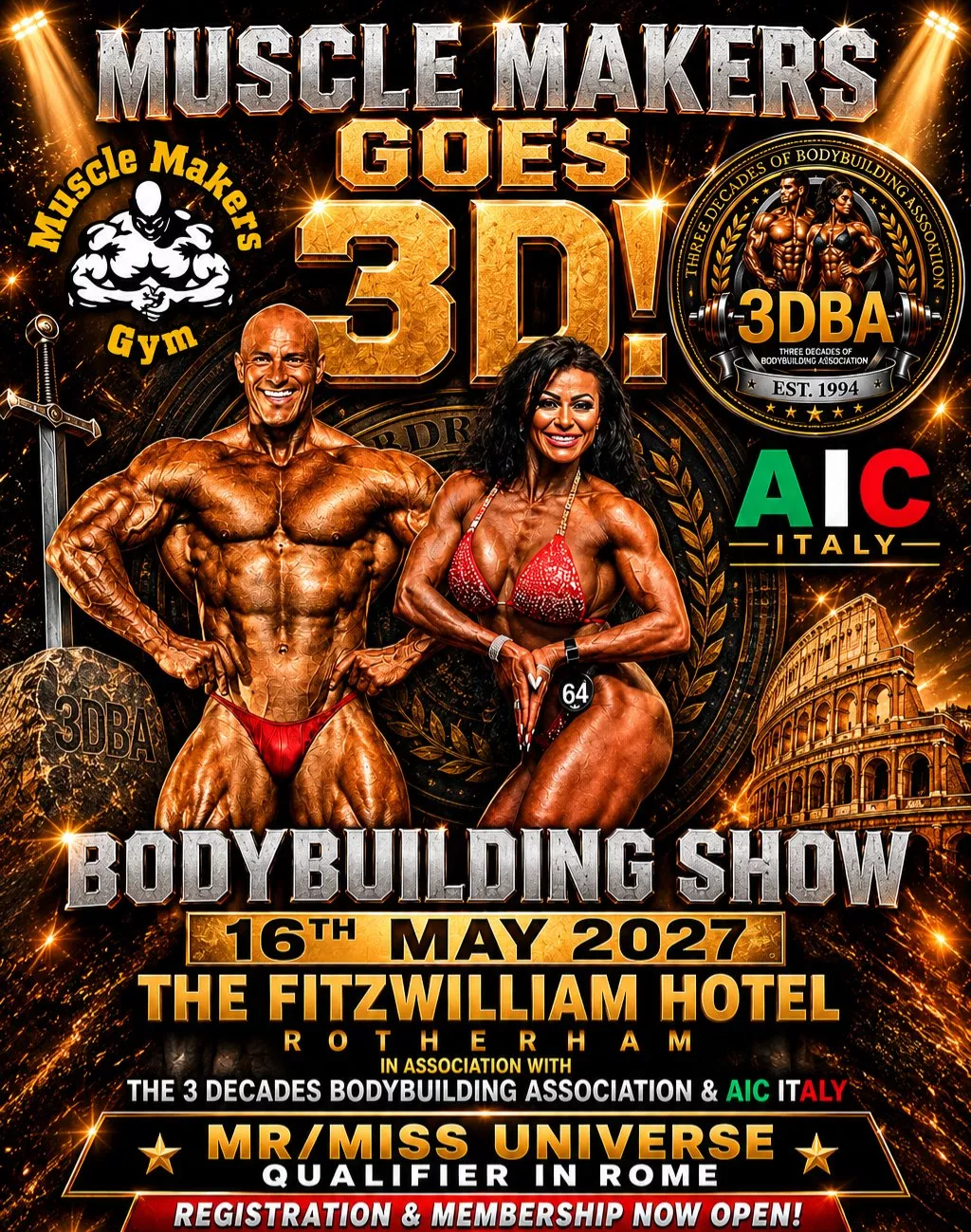 Get Information and buy tickets to 3DBA - Muscle Makers Goes 3D! 2027 Rotherham Bodybuilding Show on The 3 Decades Of Bodybuilding