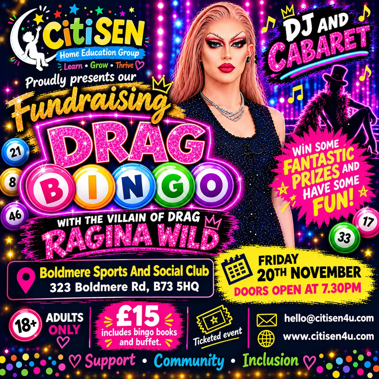 CitiSEN4u FUNDRAISING NIGHT – DRAG BINGO, CABARET & DJ!
