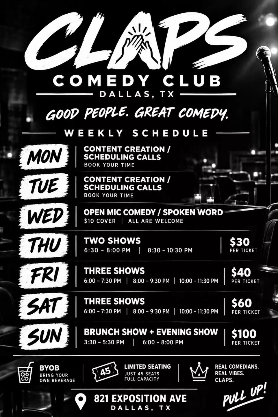 Get Information and buy tickets to Grand Opening  on Claps Comedy Club