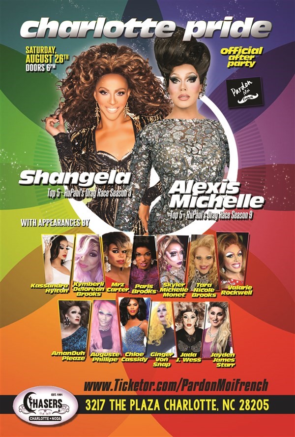 Get Information and buy tickets to Charlotte Pride Official After Party Alexis Michelle, Shangela & 13+ entertainers LIVE! on Pardon Moi French