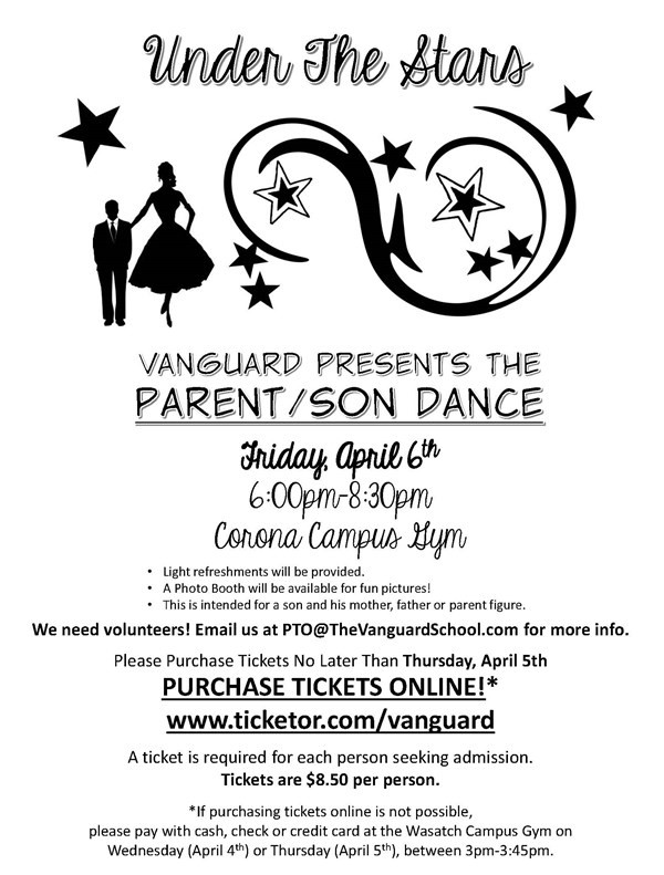 Get Information and buy tickets to K-6 Vanguard Parent/Son Dance  on www.TheVanguardSchool.com