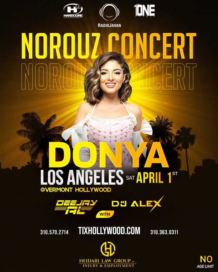 Get Information and buy tickets to DONYA Live in Concert in Los Angeles @ Vermont Hollywood THIS Saturday 4/1 (No Age Limit) 9pm on Irani Ticket
