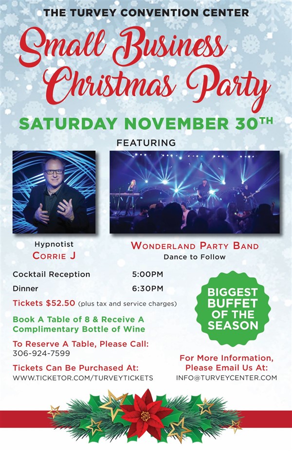 Get Information and buy tickets to Small Business Christmas Party Hypnotist Corrie J & Wonderland on Turvey Convention Center