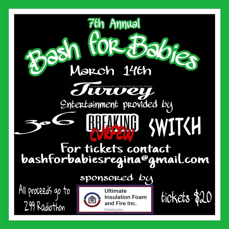 Get Information and buy tickets to Bash For Babies 3 bands 306, Breaking Curfew and Switch on Turvey Convention Center