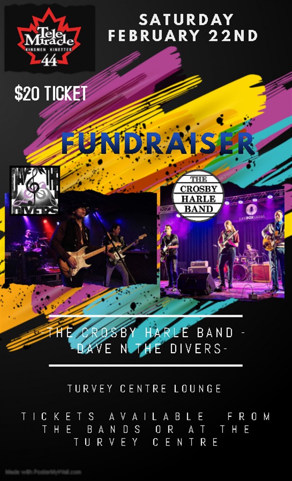 Get Information and buy tickets to Crosby Harle Band & Dave and the Divers Fundraiser for TeleMiracle on Turvey Convention Center