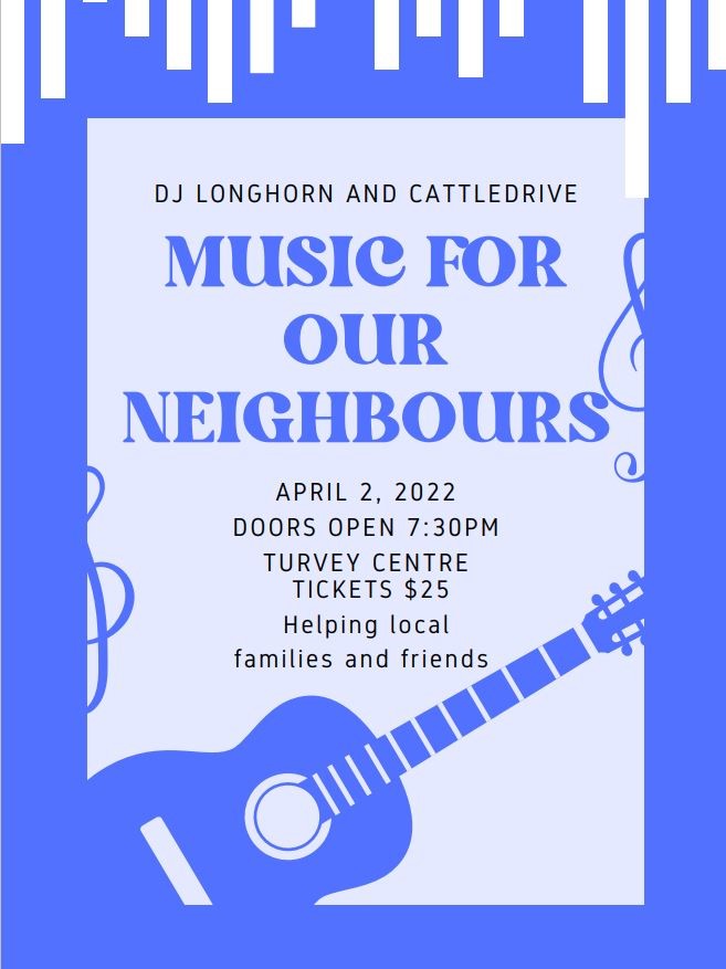 Get Information and buy tickets to Music for Our Neighbours DJ Longhorn& Cattledrive on Turvey Convention Center