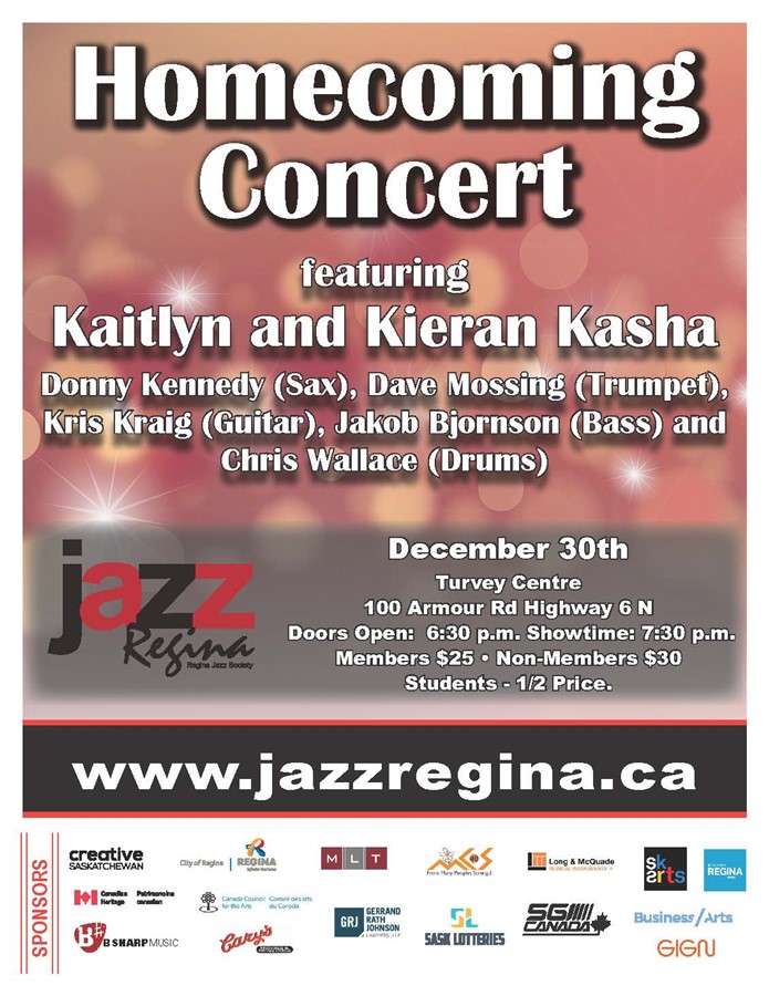 Get Information and buy tickets to JAZZ Regina Presents HOMECOMING CONCERT Featuring      Kaitlyn & Kieran Kasha on Turvey Convention Center