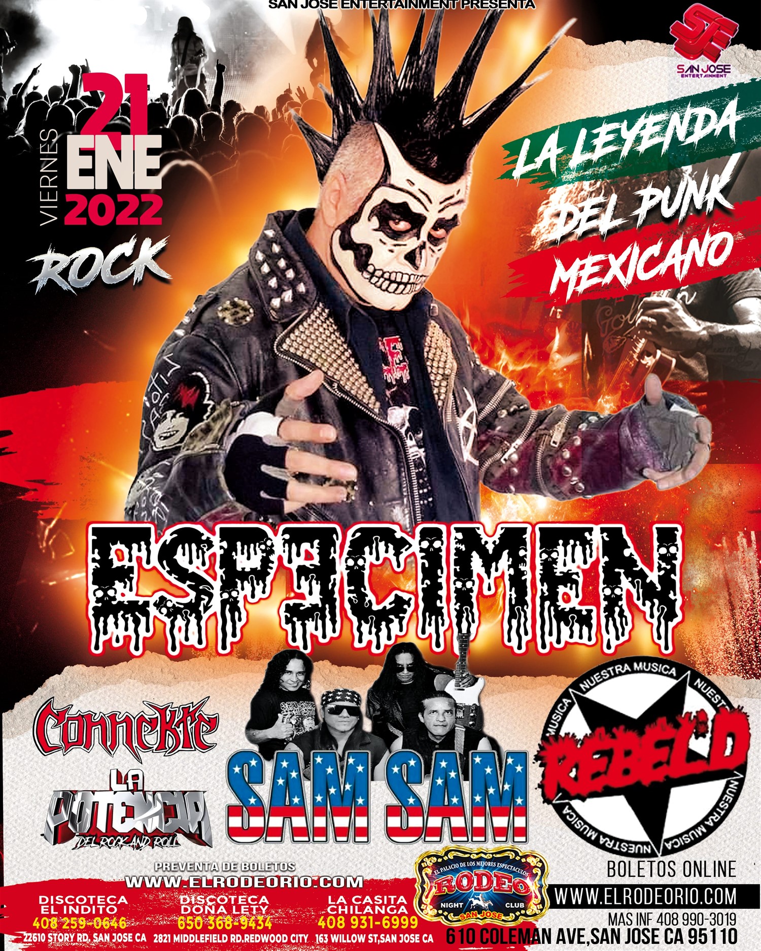 Especimen,Sam Sam,Rebel'D y Connekte  on Jan 21, 21:00@Club Rodeo - Buy tickets and Get information on elrodeorio.com sanjoseentertainment
