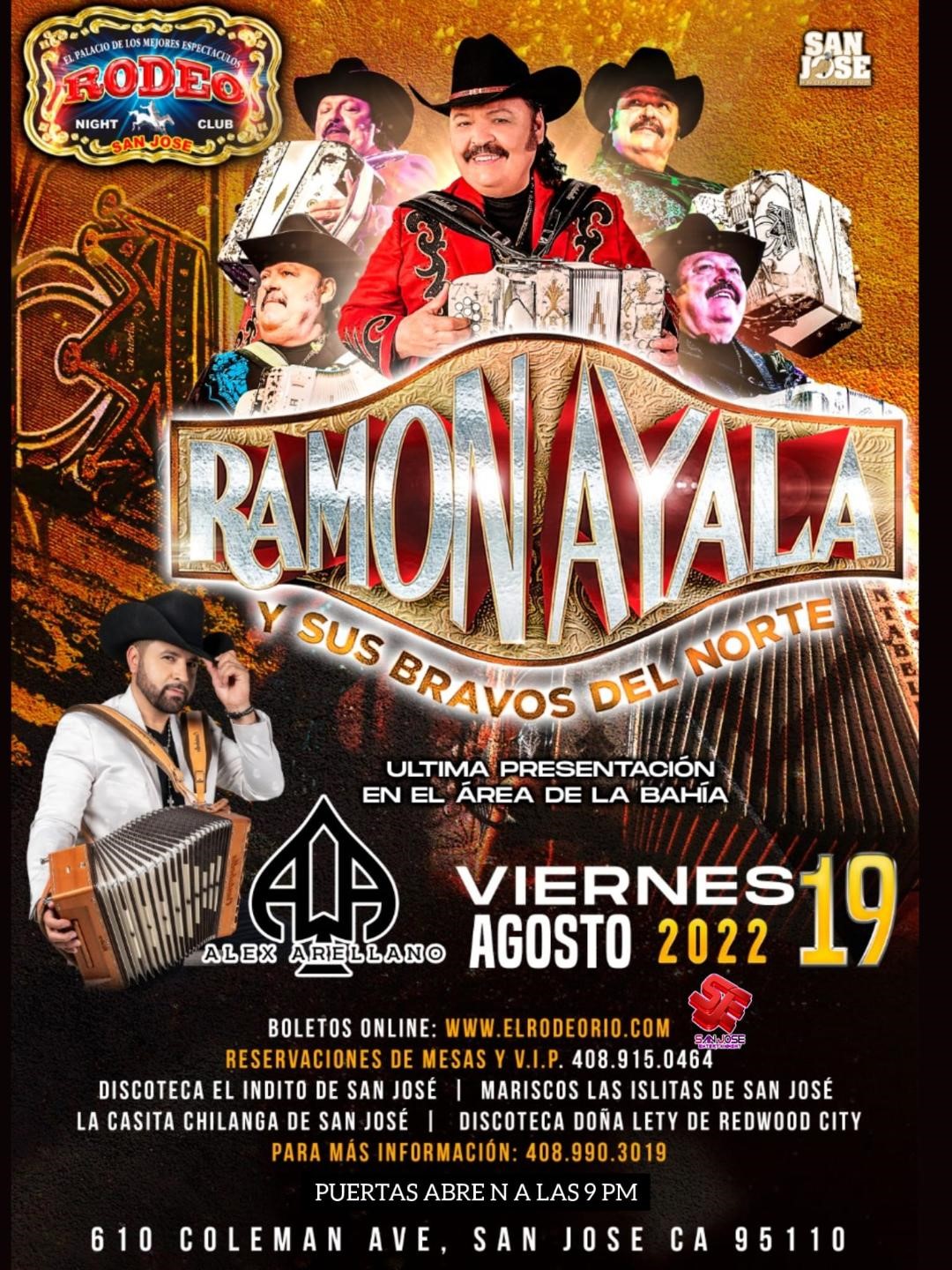 Ramon Ayala y sus Bravos del Norte,Club Rodeo  on ago. 19, 21:00@Club Rodeo - Buy tickets and Get information on elrodeorio.com sanjoseentertainment