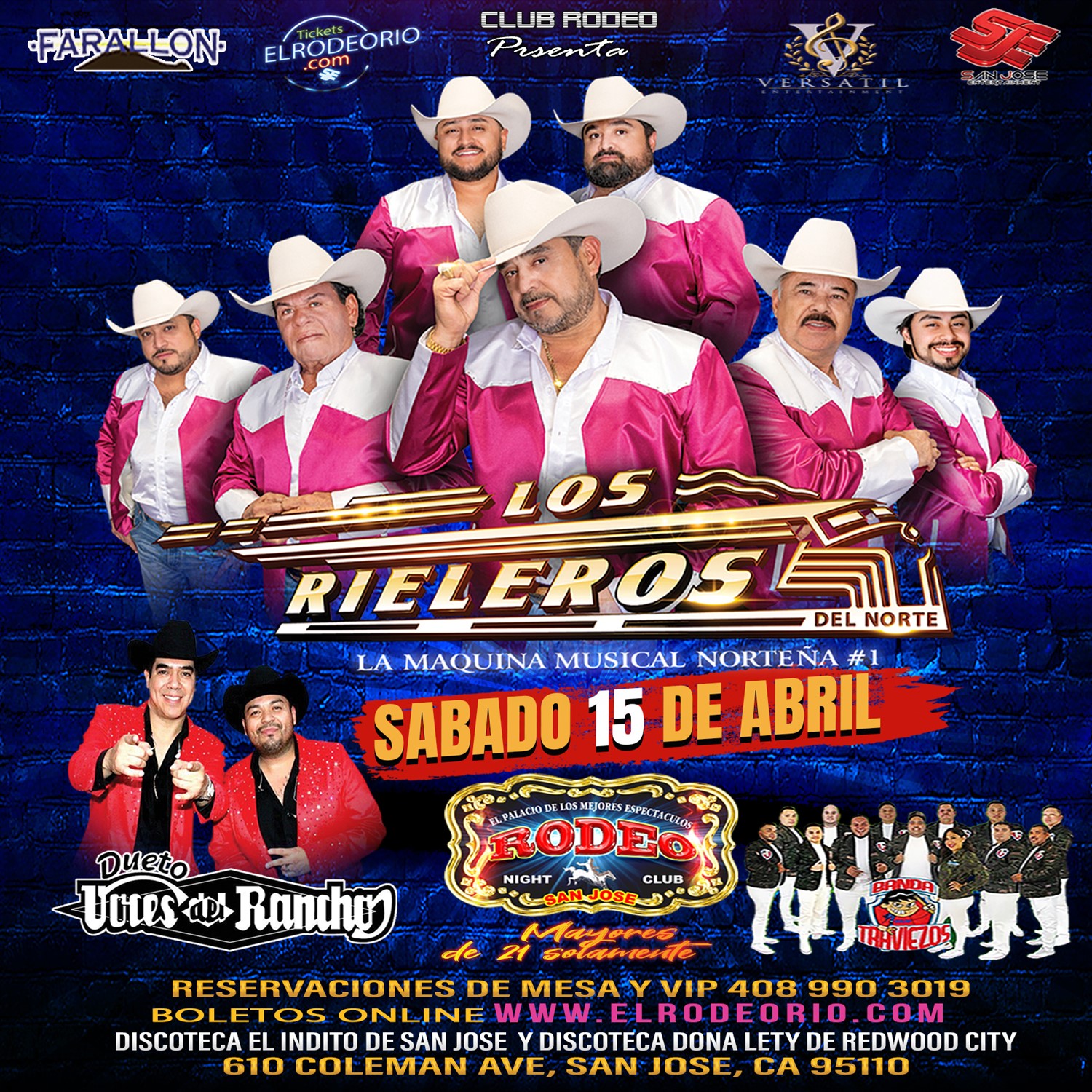 Los Rieleros del Norte y Las Voces del Rancho  on Apr 15, 21:00@Club Rodeo - Buy tickets and Get information on elrodeorio.com sanjoseentertainment