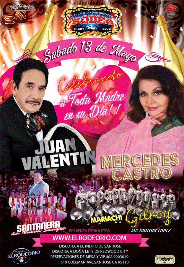 Get Information and buy tickets to Mercedes Castro,Juan Valentin,La Sonora Santanera "La Nueva Sangre" y El Mariachi Gilroy  on elrodeorio.com
