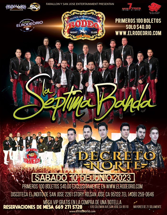 Get Information and buy tickets to La Septima Banda,Decreto Norte y Banda Traviezos,Club Rodeo  on elrodeorio.com