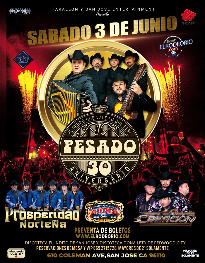 Get Information and buy tickets to Grupo Pesado,Celebrando su 30th Aniversario,Club Rodeo  on elrodeorio.com