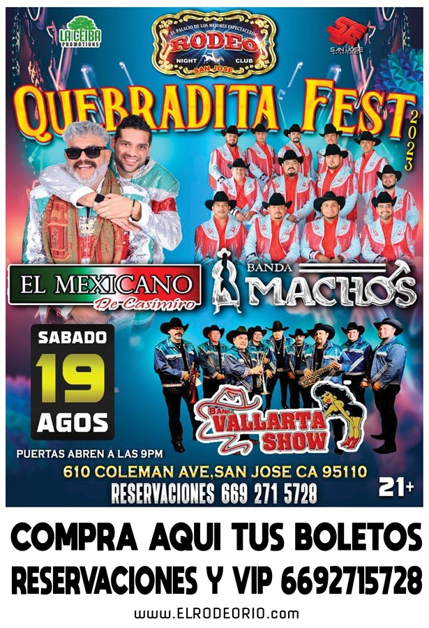 Get Information and buy tickets to Quebradita Fest 2023 Banda El Mexicano,Banda Machos y Banda Vallarta Show on elrodeorio.com