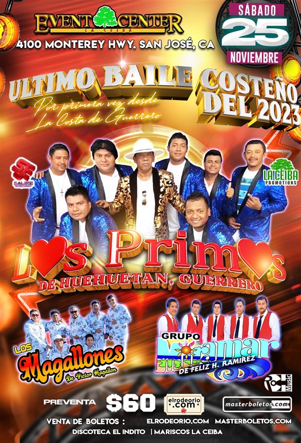 Get Information and buy tickets to Los Primos de Huehuetan,Los Magallones y Grupo Miramar Ultimo baile Costeño del 2023! on elrodeorio.com