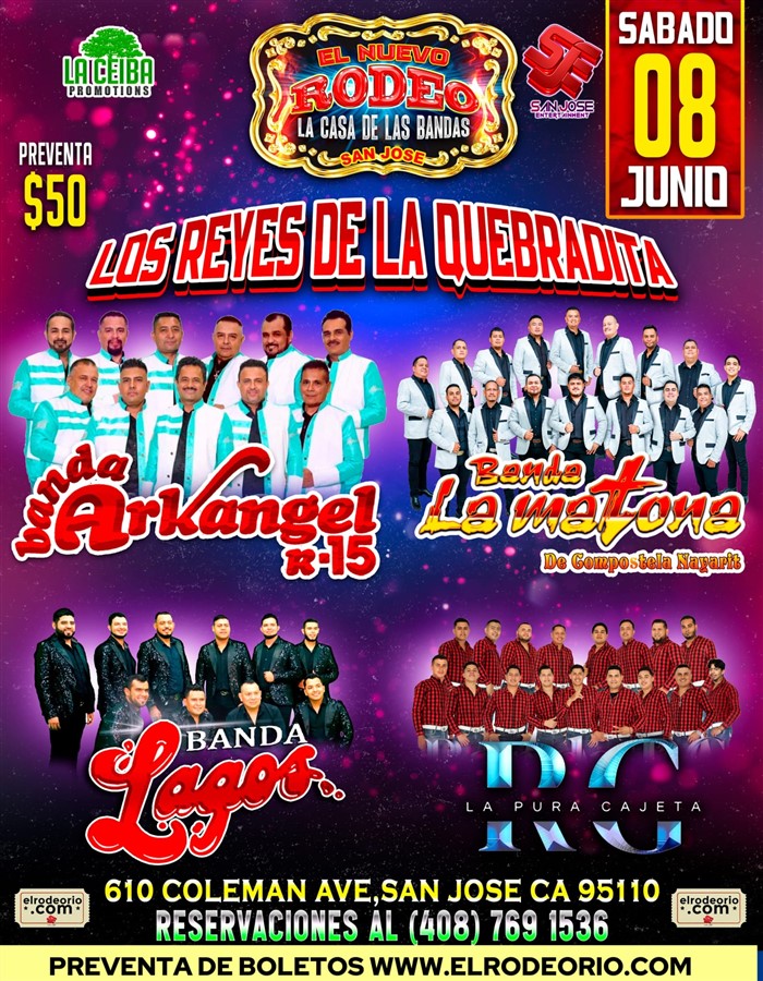 Get Information and buy tickets to Los Reyes de La Quebradita Banda Arkangel R15, Banda La Matona,Banda Lagos y Banda RG on elrodeorio.com