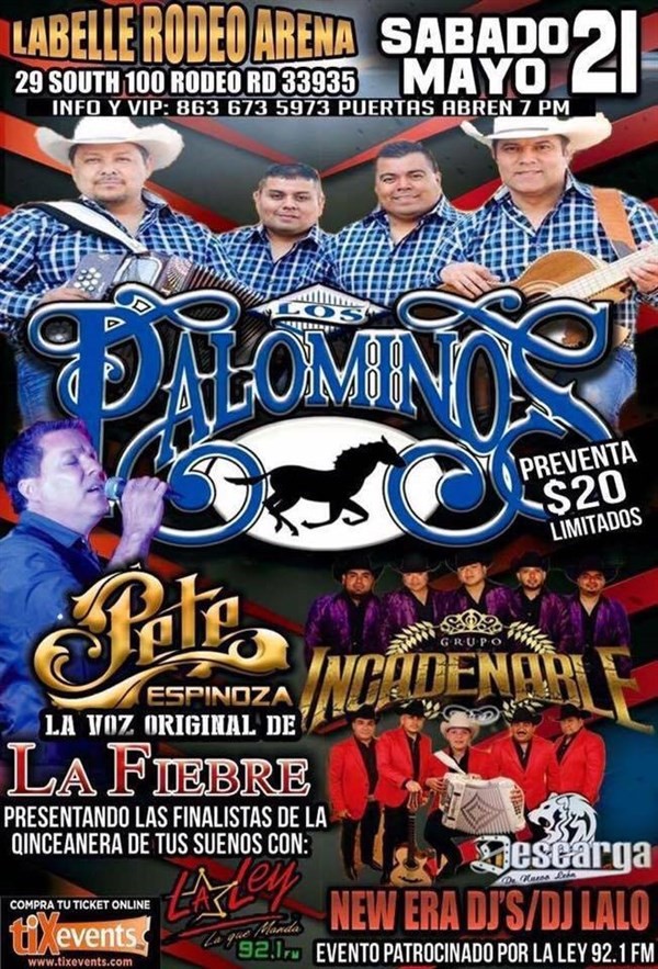 Get Information and buy tickets to LABELLE RODEO ARENA • Palominos • Incadenable • Descarga N L  on tixevents.com