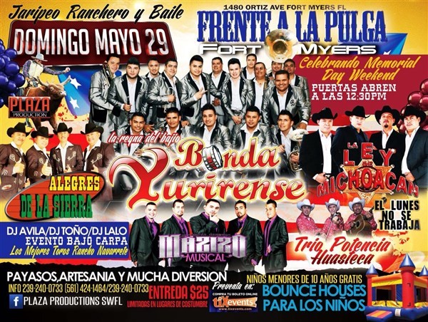 Get Information and buy tickets to FRENTE LA PULGA • BANDA YUYIRENSE • ALEGRES DE LA SIERRA LA LEY DE MICHOACAN MAZZIZO MUSICAL • TRIO POTENCIA HUASTECA on tixevents.com