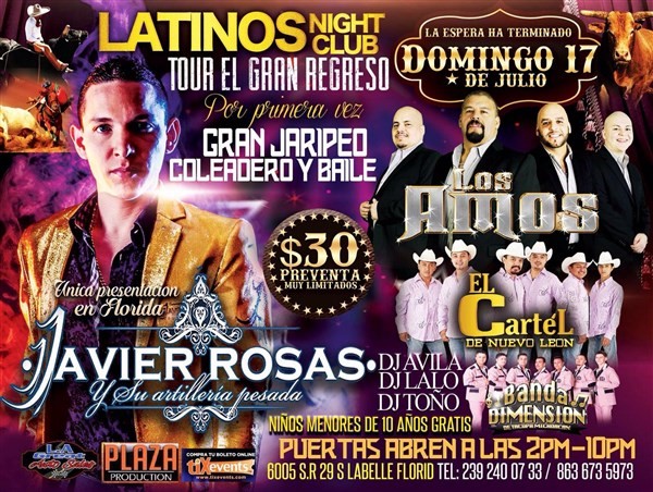 Get Information and buy tickets to Latinos • Javier Rosas • Los Amos • El Cartel de Nuevo Leon Banda dimension on tixevents.com