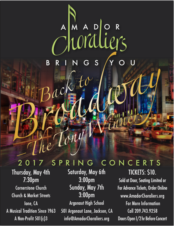 Get Information and buy tickets to Back to Broadway: The Tony Winners  on Amador Choraliers