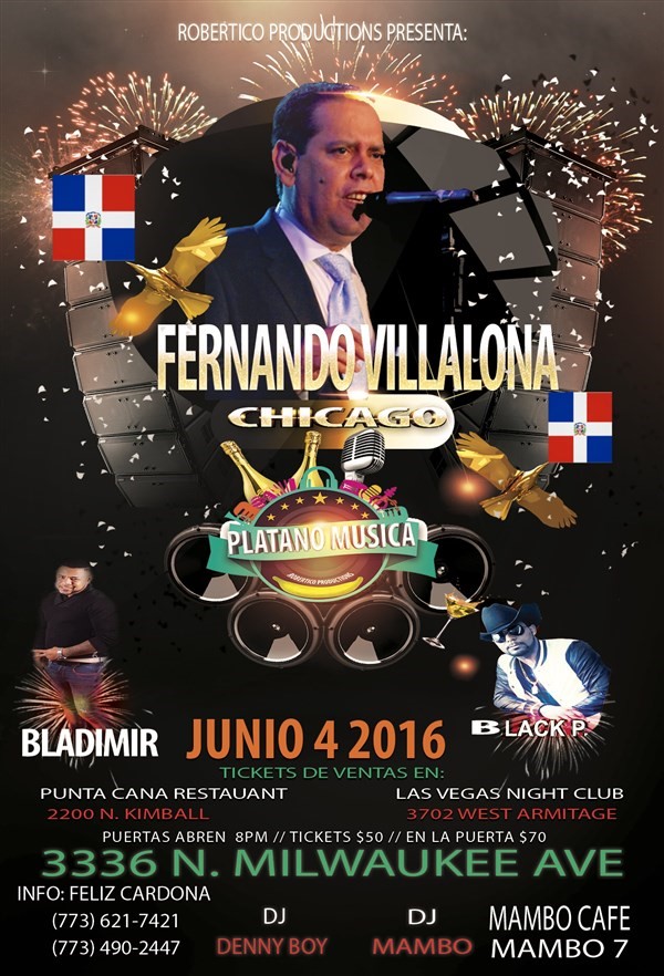 Obtenez des informations et achetez des billets pour FERNANDO VILLALONA EN CHICAGO JUNIO 4  sur platano musica