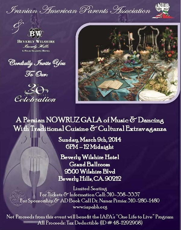 Get Information and buy tickets to IAPA 20th Anniversary Nowruz Gala  on Iranian American Parents A.