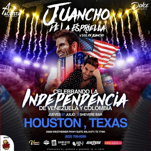 Obtener información y comprar entradas para Concierto de Independencia - Juancho De la Espriella By: Los De Juancho - Katy, TX. Puerta 9 pm, Show 10:30 pm en www.click-event.com.
