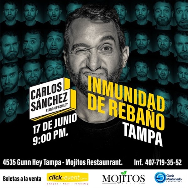 Obtener información y comprar entradas para Inmunidad de Rebaño - Stand-up Comedy - Carlos Sánchez - Tampa FL  en www.click-event.com.