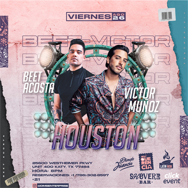 Obtener información y comprar entradas para Beet Acosta y Victor Muñoz en concierto - Katy TX  en www.click-event.com.