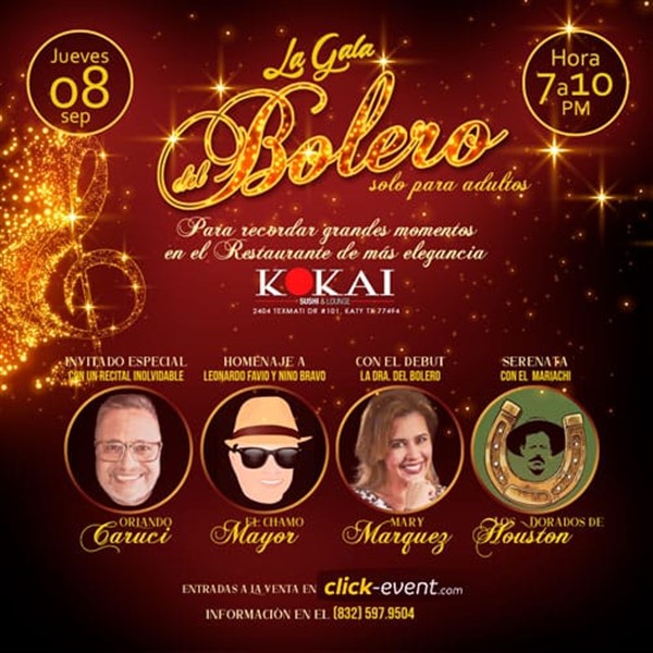 Obtener información y comprar entradas para La Gala del Bolero - Katy, TX.  en www.click-event.com.