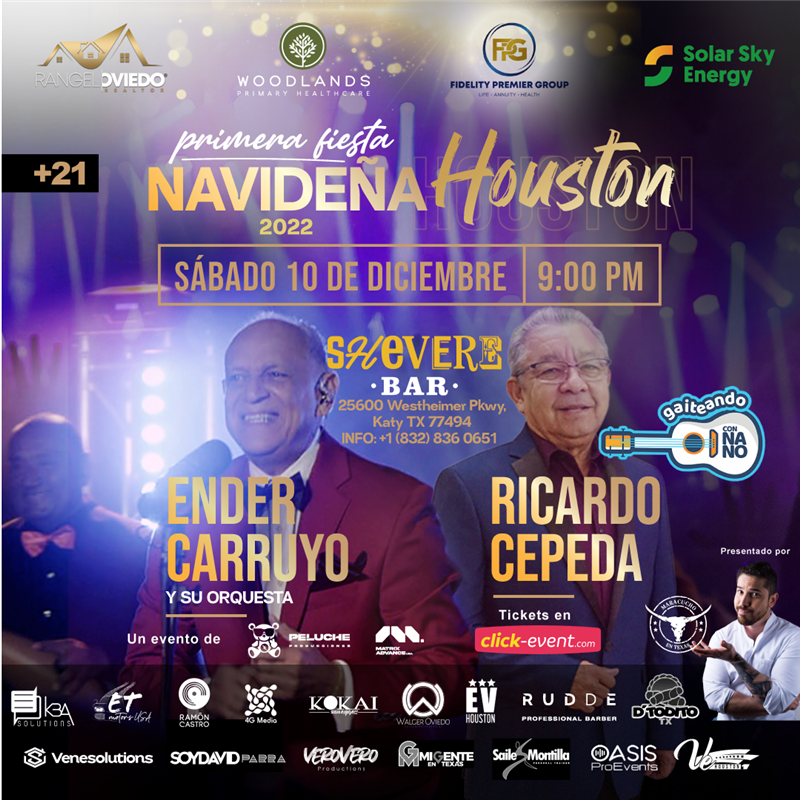 Get Information and buy tickets to Ender Carruyo y Ricardo Cepeda - Primera Fiesta Navideña 2022 - Houston,TX.  on www.click-event.com