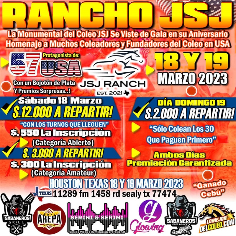 Get Information and buy tickets to Aniversario JSJ Ranch - Houston, TX. Toros Coleados 18 y 19 de marzo. on www.click-event.com