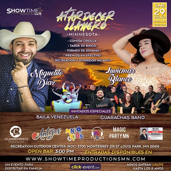 Get Information and buy tickets to Gran Atardecer Llanero en Minnesota - St. Louis Park, MN. Por 1ra vez en Minnesota on www.click-event.com
